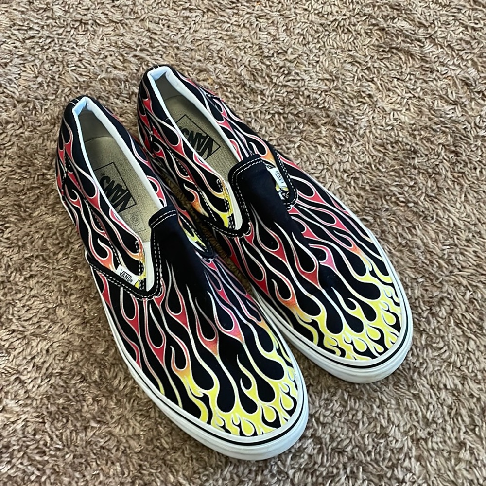 Men or Women flaming Vans sneakers.